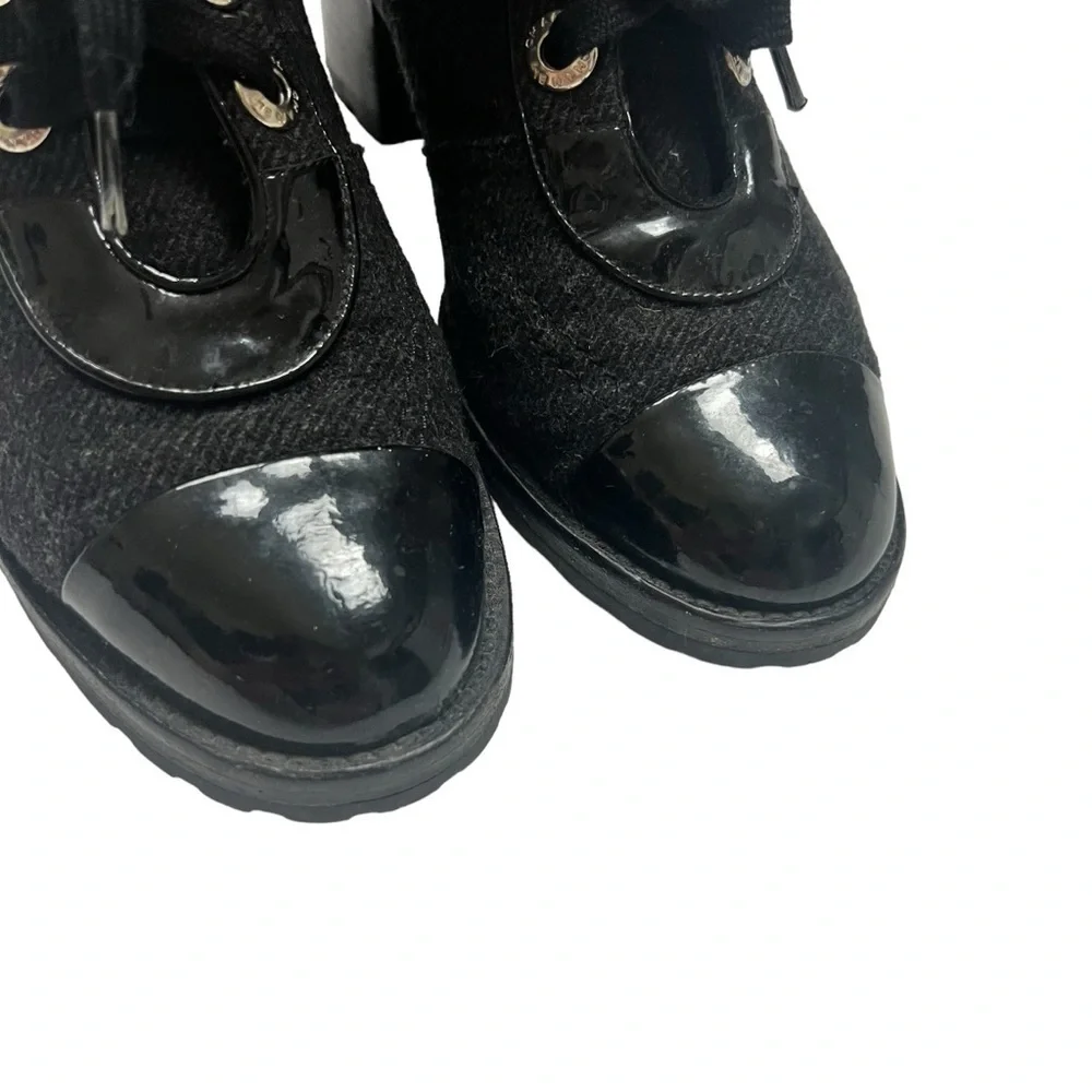Chanel Runway Wool Moto Lace Up Boots 2008 Black